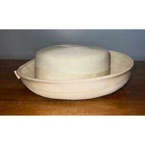 Vintage Valerie Modes Brimmed Straw Hat Easter Spring Off White Bow